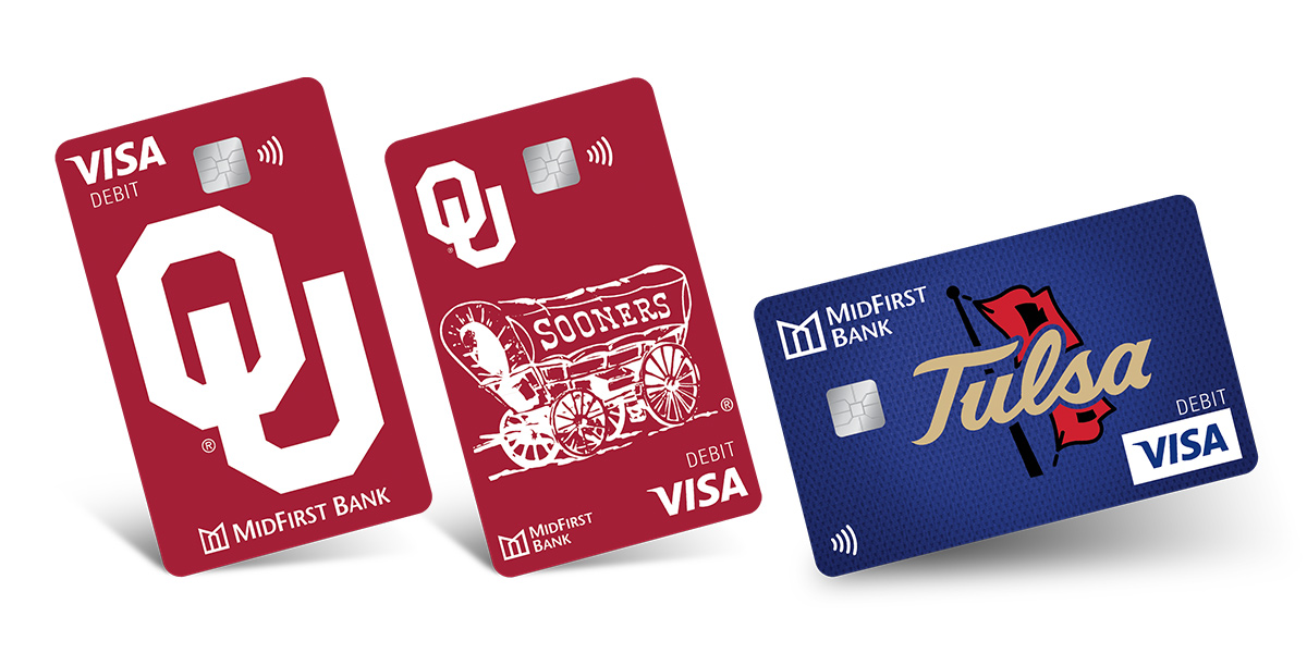 Image of two of East First Bank's OU Cards alongside the University of Tulsa Card